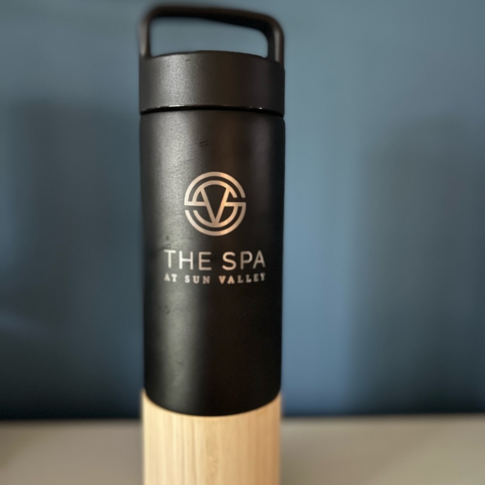 Black and Bamboo Welly Travel Tumbler/Diffuser with Sleek Design